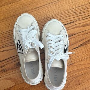 Prada Cream Sneakers with Black Logo